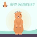 Celebration card. Avatar or logo gopher. Happy Groundhog Day design with cute groundhog - Vector Royalty Free Stock Photo